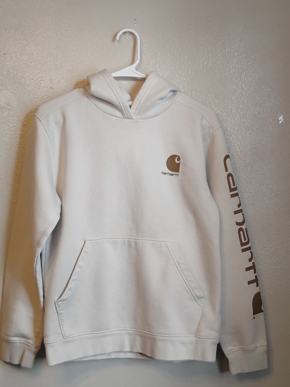 Carhartt Youth L 14-16 Cream Logo Sleeve Hoodie